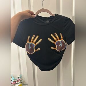 Black Kids Short Sleeve Tee with Heat-Map Handprint Design